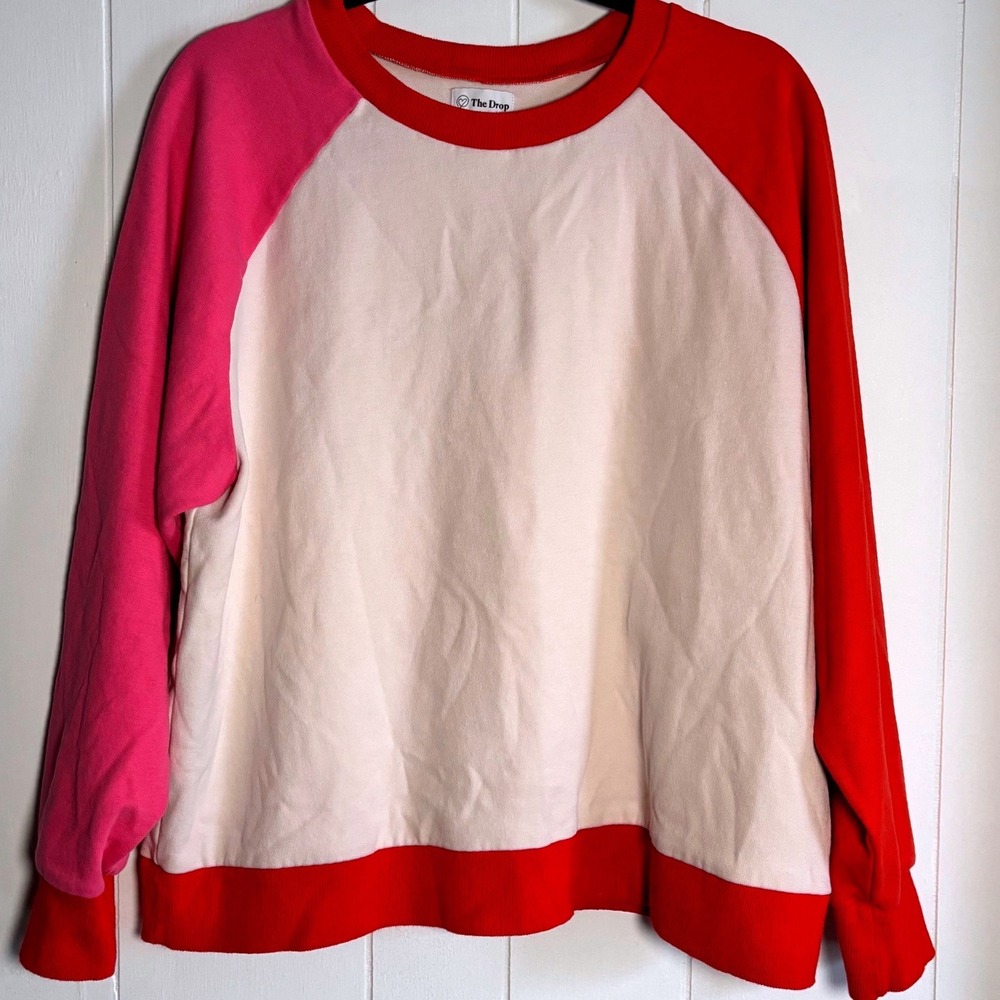 The Drop Red Pink Colorblock Raglan Crewneck Sweatshirt Sz XL Lounge Minimalist - Picture 1 of 8